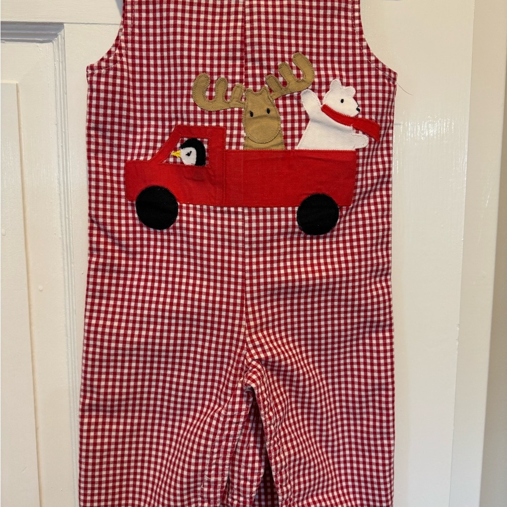 Rags Land Red Gingham Reversible  John John with Animal Appliqué.
